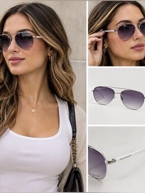 True Religion Silver Double Bridge Aviator Sunglasses Purple Gradient
